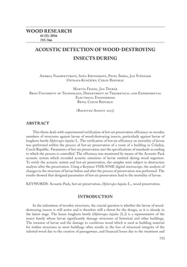 Wood Research Acoustic Detection of Wood-Destroying Insects During