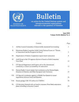 June 2020 Volume XLIII, Bulletin No. 6 Contents Page I. Ad Hoc Liaison