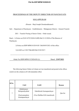 Proceedings of the Deputy Director of Panchayats