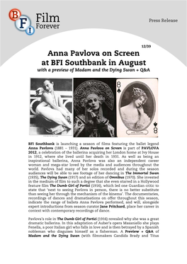 Anna Pavlova on Screen at BFI Southbank in August with a Preview of Madam and the Dying Swan + Q&A