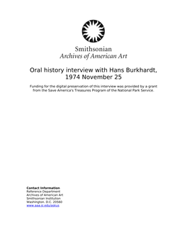 Oral History Interview with Hans Burkhardt, 1974 November 25