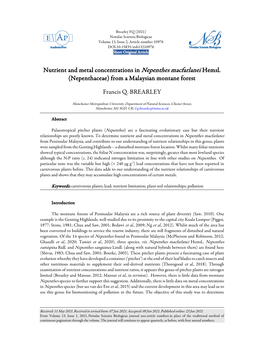 Nutrient and Metal Concentrations in Nepenthes Macfarlanei Hemsl