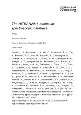 The HITRAN2016 Molecular Spectroscopic Database