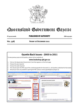 Queensland Government Gazette Extraordinary PP 451207100087 PUBLISHED by AUTHORITY ISSN 0155-9370