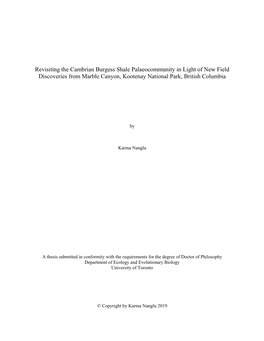 Revisiting the Cambrian Burgess Shale Palaeocommunity in Light of New Field Discoveries from Marble Canyon, Kootenay National Park, British Columbia