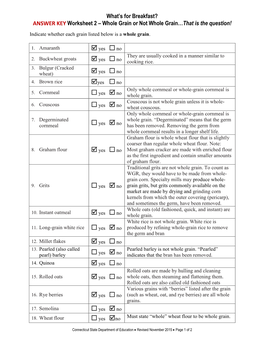 Indicate Whether Each Grain Listed Below Is a Whole Grain