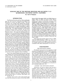 Geologic Map of the Montara Mountain and San Mateo 7-1/21 Quadrangles, San Mateo County, California Introduction Stratigraphy