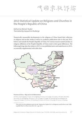 2013 Statistical Update on Religions and Churches in the People's