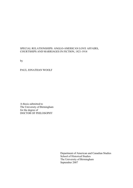 Special Relationships: Anglo-American Love Affairs, Courtships and Marriages in Fiction, 1821-1914