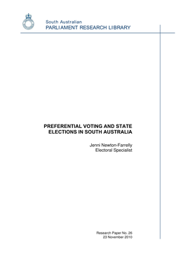 Parliament Research Library Preferential Voting And