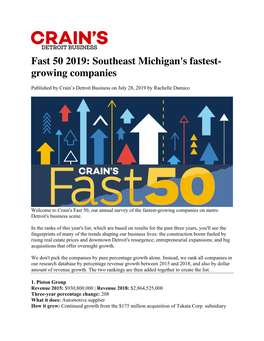 Fast 50 2019: Southeast Michigan's Fastest- Growing Companies