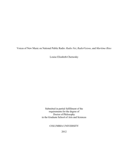 Voices of New Music on National Public Radio: Radio Net, Radiovisions, and Maritime Rites