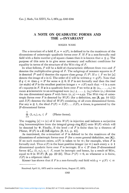 A Note on Quadratic Forms and the ^-Invariant