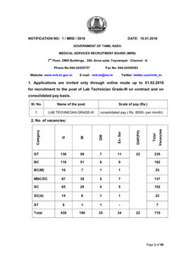 Notification for Lab Technician Grade