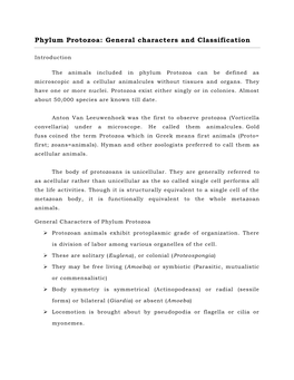 Phylum Protozoa: General Characters and Classification