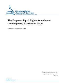 The Proposed Equal Rights Amendment: Contemporary Ratification Issues