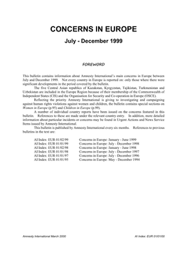 Concerns in Europe July-December 1999