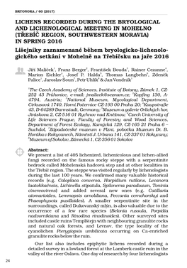 Lichens Recorded During the Bryological And