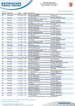 SSV Jahn Regensburg Alle Vereinsspiele in Der Übersicht Zeit: 02.10.2021 - 18.12.2021