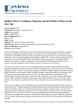 Radical Moves: Caribbean Migrants and the Politics of Race in the Jazz Age