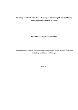 Rebuilding Livelihoods of the Poor Affected by Conflict Through Donor-Led Market- Based Approaches: the Case of Liberia