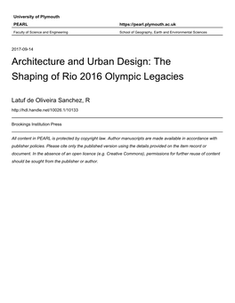 Rio 2016 Olympic Games: Architecture and Urban Design