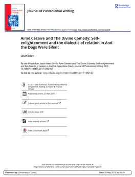 Aimé Césaire and the Divine Comedy: Self- Enlightenment and the Dialectic of Relation in and the Dogs Were Silent