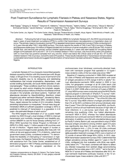 Post-Treatment Surveillance for Lymphatic Filariasis in Plateau and Nasarawa States, Nigeria: Results of Transmission Assessment Surveys