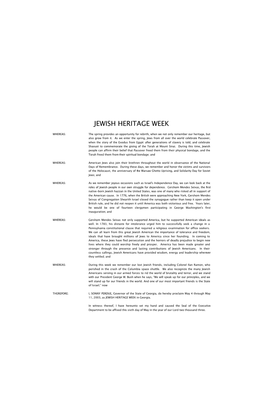 JEWISH HERITAGE WEEK Proclamation-2003