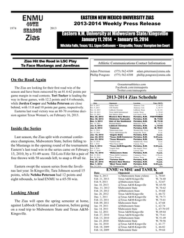 2013-2014 Zias Schedule While Jordyn Cooper and Nelsha Peterson Are Close Date Opponent Location Time (MST) Nov