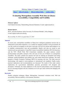 Evaluating Metropolitan Assembly Web Sites in Ghana: Accessibility, Compatibility and Usability