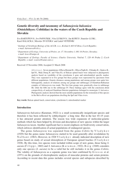 Genetic Diversity and Taxonomy of Sabanejewia Balcanica (Osteichthyes: Cobitidae) in the Waters of the Czech Republic and Slovakia