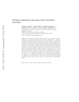 Arxiv:1012.0262V2 [Quant-Ph] 4 Mar 2011 Rbn Utmd Qezn Ihcorrelation Functions with Squeezing Multimode Probing Nra Christ Andreas Aiu Can Cassemiro Kati´Uscia N