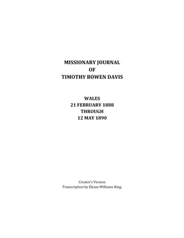 Missionary Journal of Timothy Bowen Davis