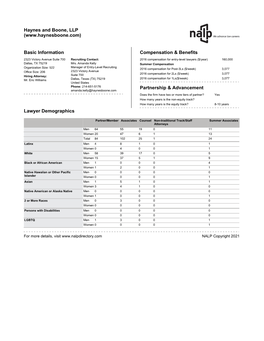 Lawyer Demographics Haynes and Boone
