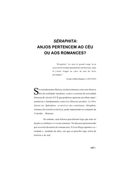 Séraphita: Anjos Pertencem Ao Céu Ou Aos Romances?