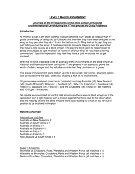 Analysis of the Involvements of the Blind Winger at National and International Level During the 1St Two Phases by Craig Robberds