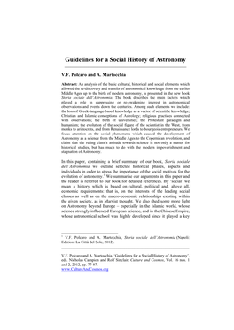 Guidelines for a Social History of Astronomy ______