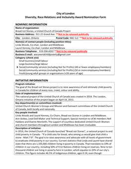 City of London Diversity, Race Relations and Inclusivity Award Nomination Form NOMINEE INFORMATION INITIATIVE INFORMATION