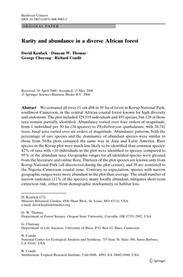 Rarity and Abundance in a Diverse African Forest