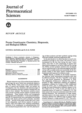 Peyote Constituents: Chemistry, Biogenesis, and Biological Effects