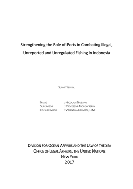 Strengthening the Role of Ports in Combating Illegal, Unreported and Unregulated Fishing in Indonesia 2017