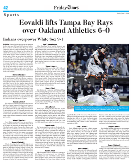 Eovaldi Lifts Tampa Bay Rays Over Oakland Athletics 6-0