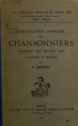 Bibliographie Sommaire Des Chansonniers Franais Du Moyen Ge