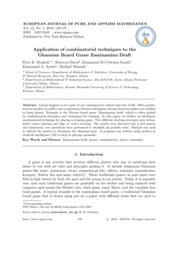 Application of Combinatorial Techniques to the Ghanaian Board Game Zaminamina Draft Elvis K