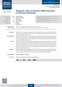 Prognostic Value of Dynactin Mrna Expression in Cutaneous Melanoma