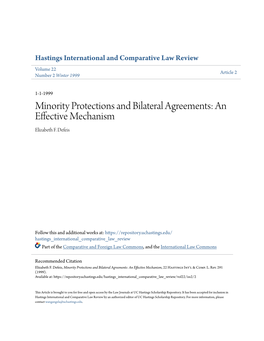 Minority Protections and Bilateral Agreements: an Effective Mechanism Elizabeth F