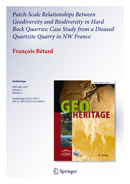 Patch-Scale Relationships Between Geodiversity and Biodiversity in Hard Rock Quarries: Case Study from a Disused Quartzite Quarry in NW France