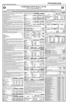 13 Coritiba Foot Ball Club Cnpj 75.644.146/0001-79 Demonstrações Financeiras Consolidadas Referentes Aos Exercícios Findos Em 31 Dezembro De 2020 E 2019
