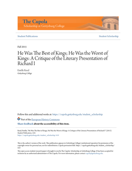 A Critique of the Literary Presentation of Richard I Estelle Reed Gettysburg College